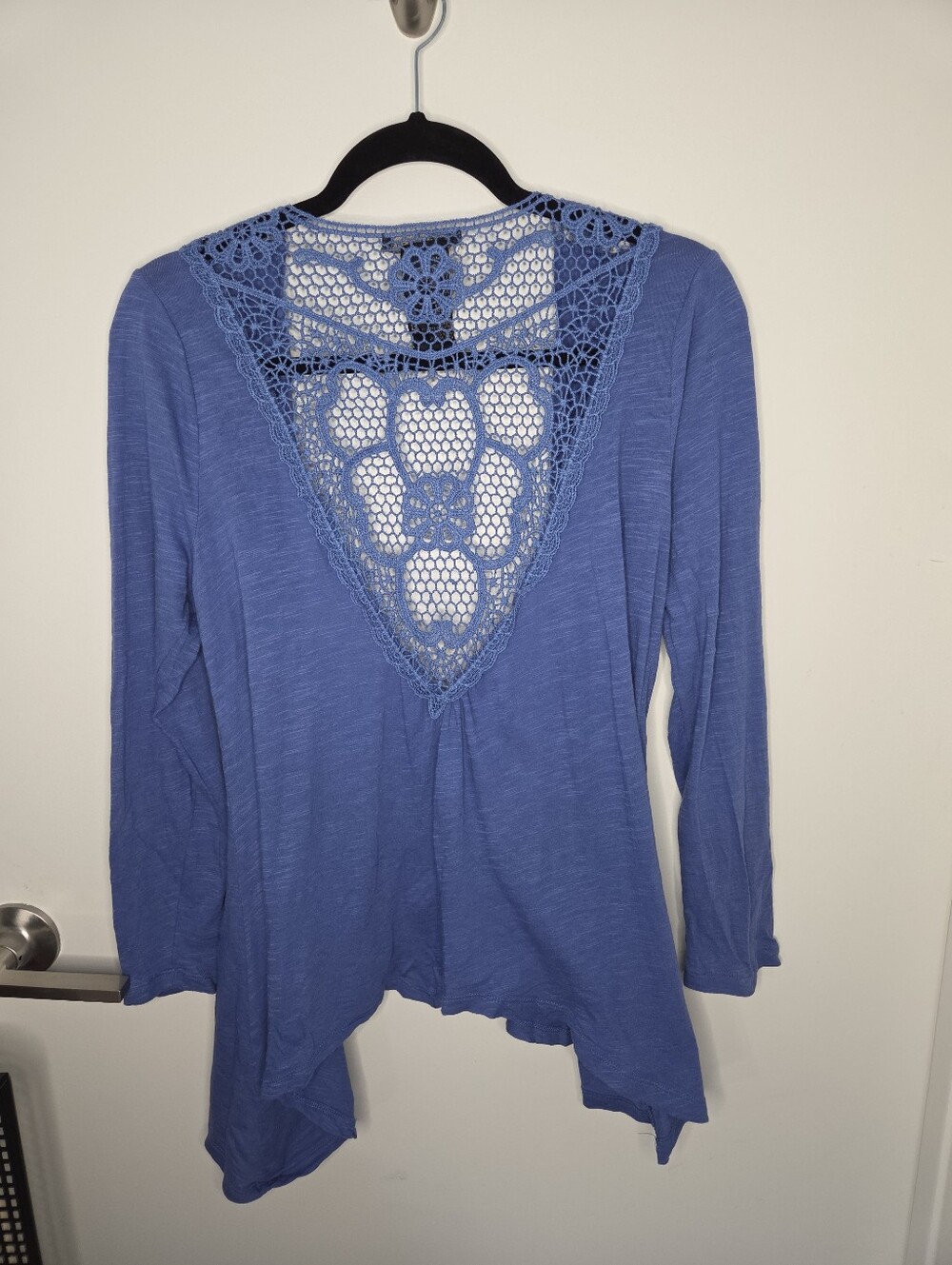 Design History Y2K Women's Juniors Size Large Blue Floral Crochet Back Cardigan - Picture 2 of 4